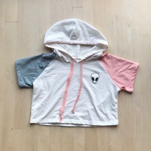 Two-Colored Alien Sweatshirt Crop Top
